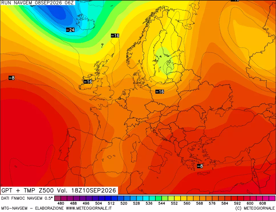 mappa Geopotenziali e Temperatura a 500 hPa