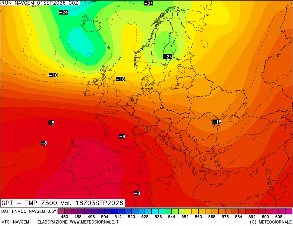 mappa Geopotenziali e Temperatura a 500 hPa