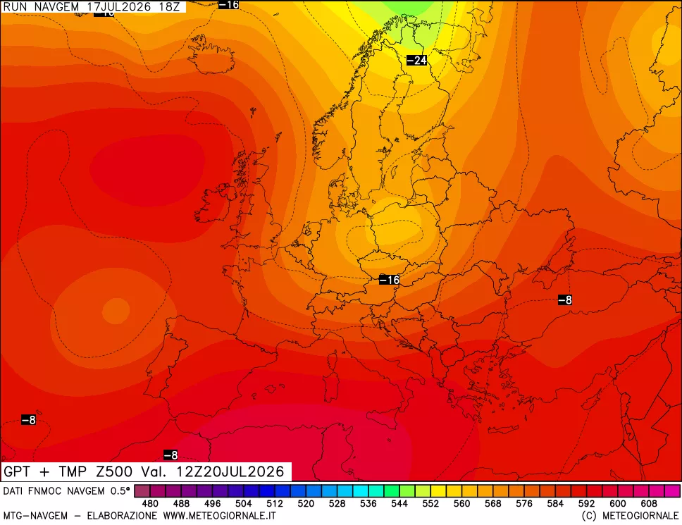 mappa Geopotenziali e Temperatura a 500 hPa