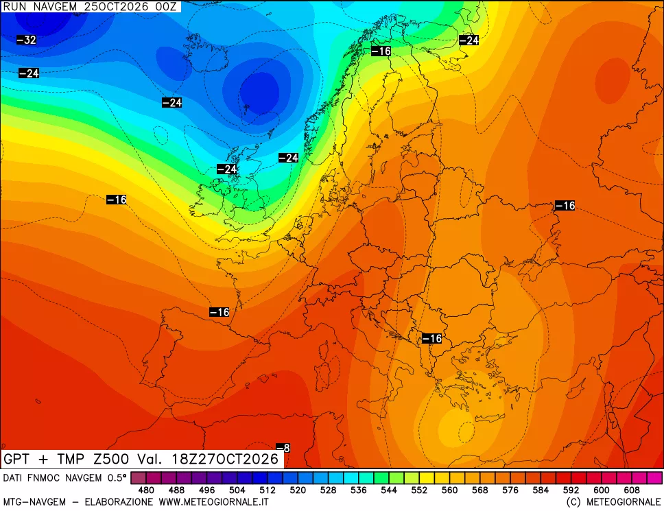 mappa Geopotenziali e Temperatura a 500 hPa