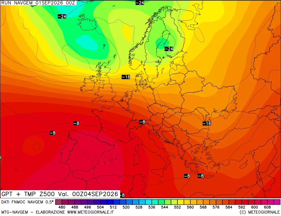 mappa Geopotenziali e Temperatura a 500 hPa