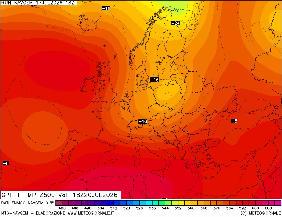 mappa Geopotenziali e Temperatura a 500 hPa