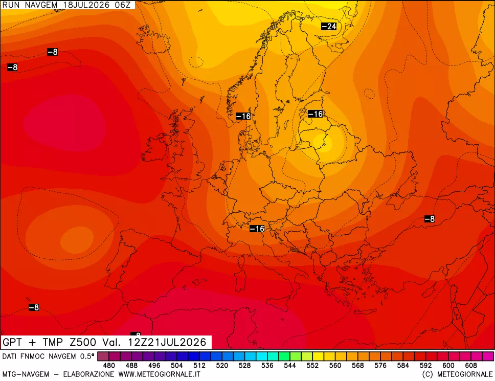 mappa Geopotenziali e Temperatura a 500 hPa