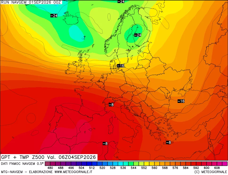 mappa Geopotenziali e Temperatura a 500 hPa