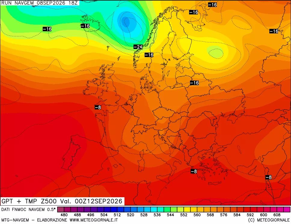 mappa Geopotenziali e Temperatura a 500 hPa