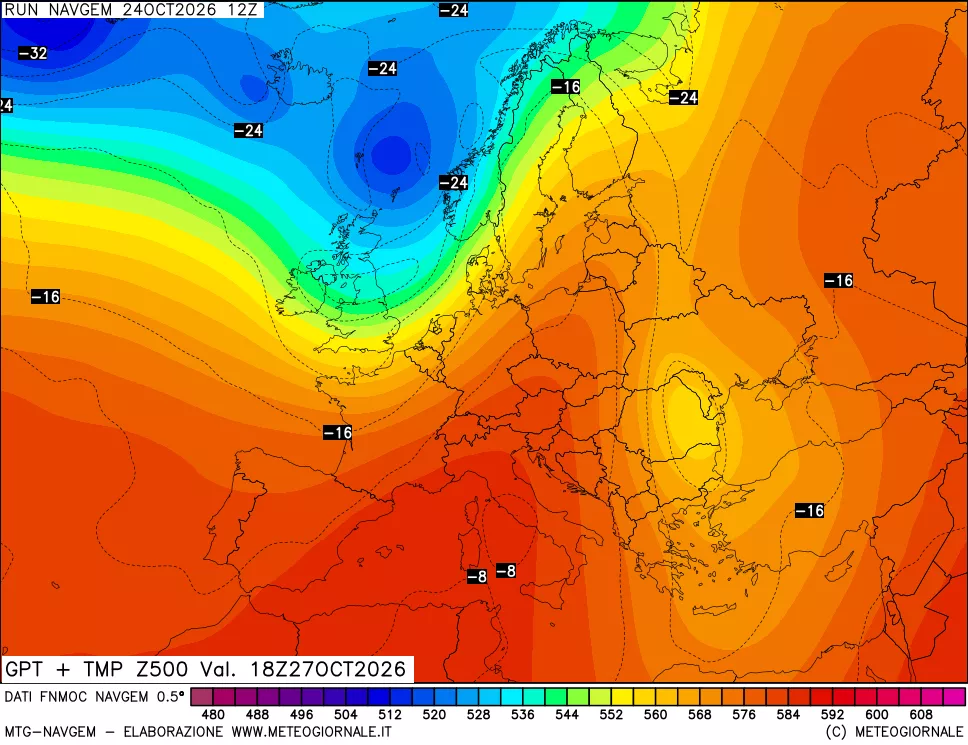 mappa Geopotenziali e Temperatura a 500 hPa