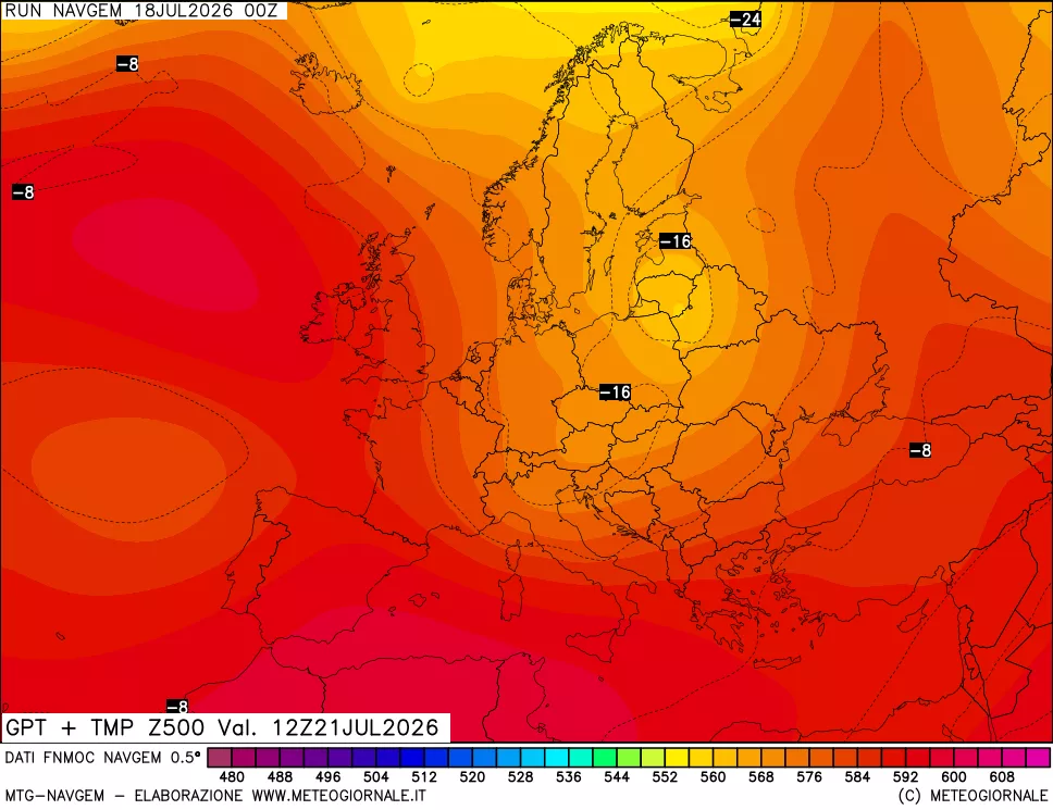 mappa Geopotenziali e Temperatura a 500 hPa