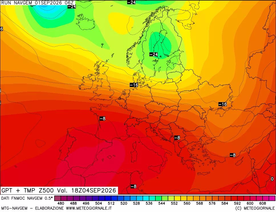mappa Geopotenziali e Temperatura a 500 hPa