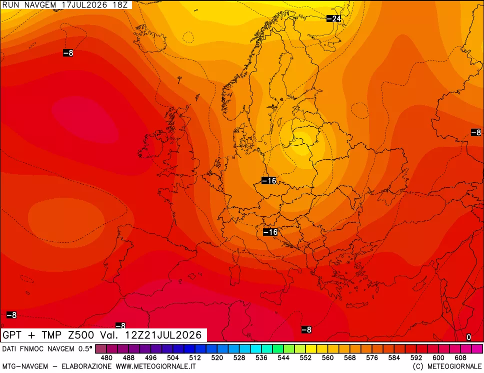 mappa Geopotenziali e Temperatura a 500 hPa