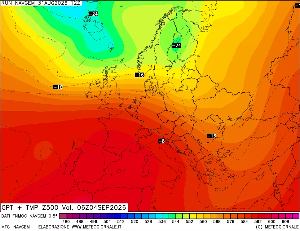 mappa Geopotenziali e Temperatura a 500 hPa