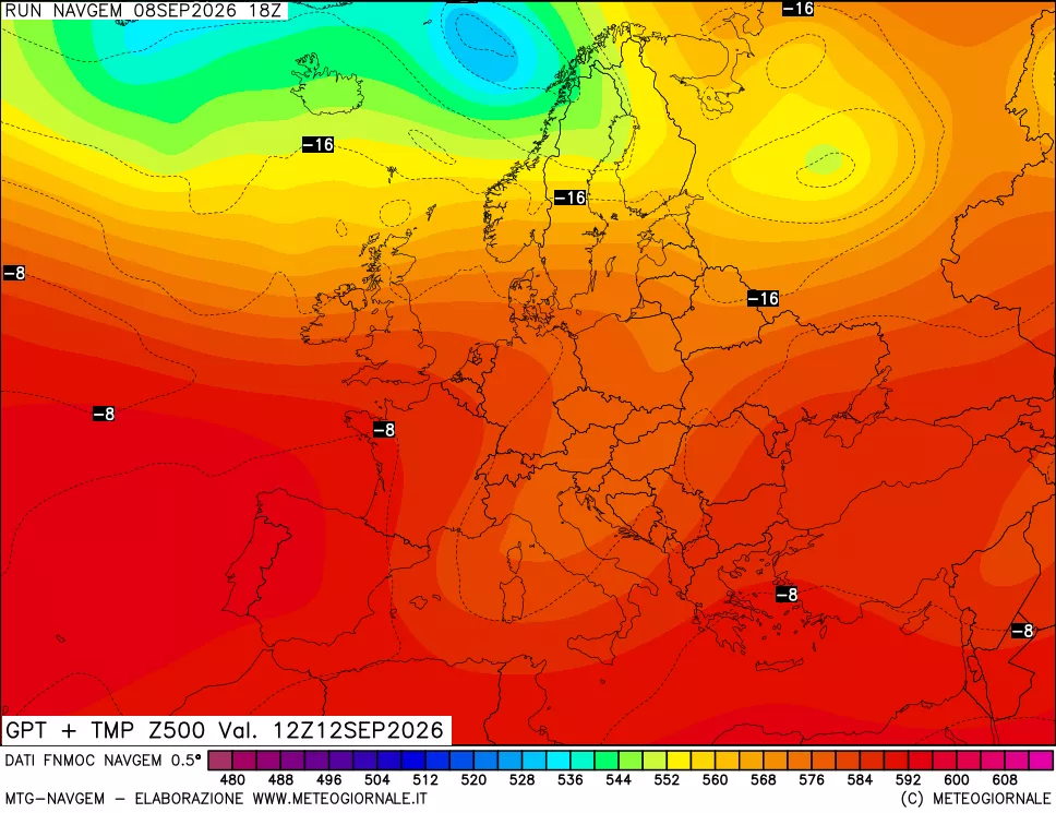 mappa Geopotenziali e Temperatura a 500 hPa