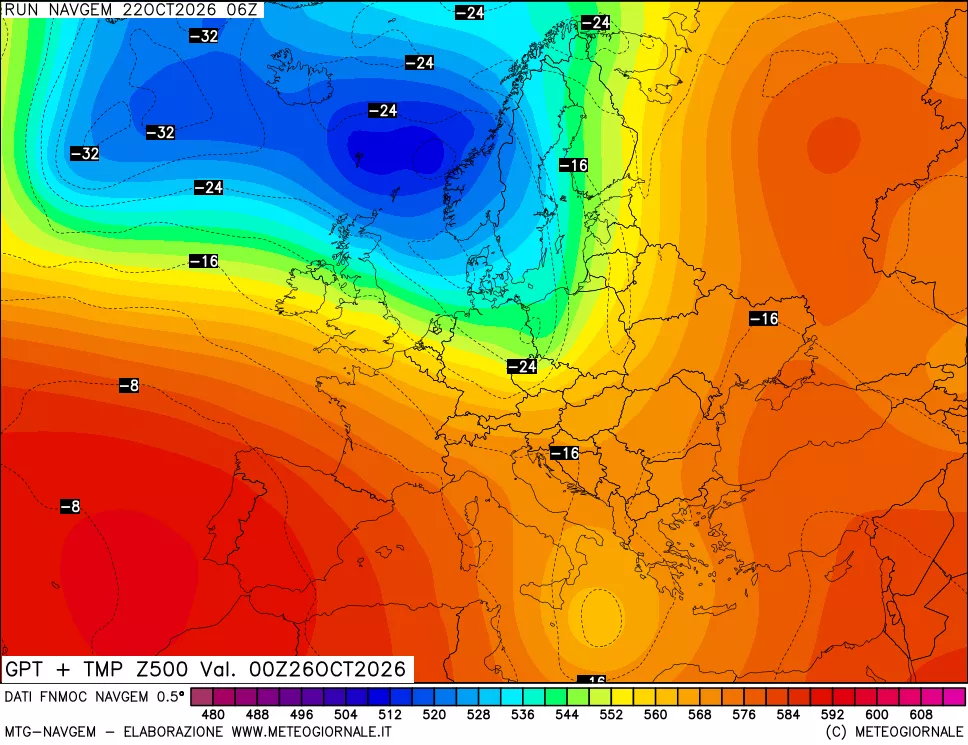 mappa Geopotenziali e Temperatura a 500 hPa