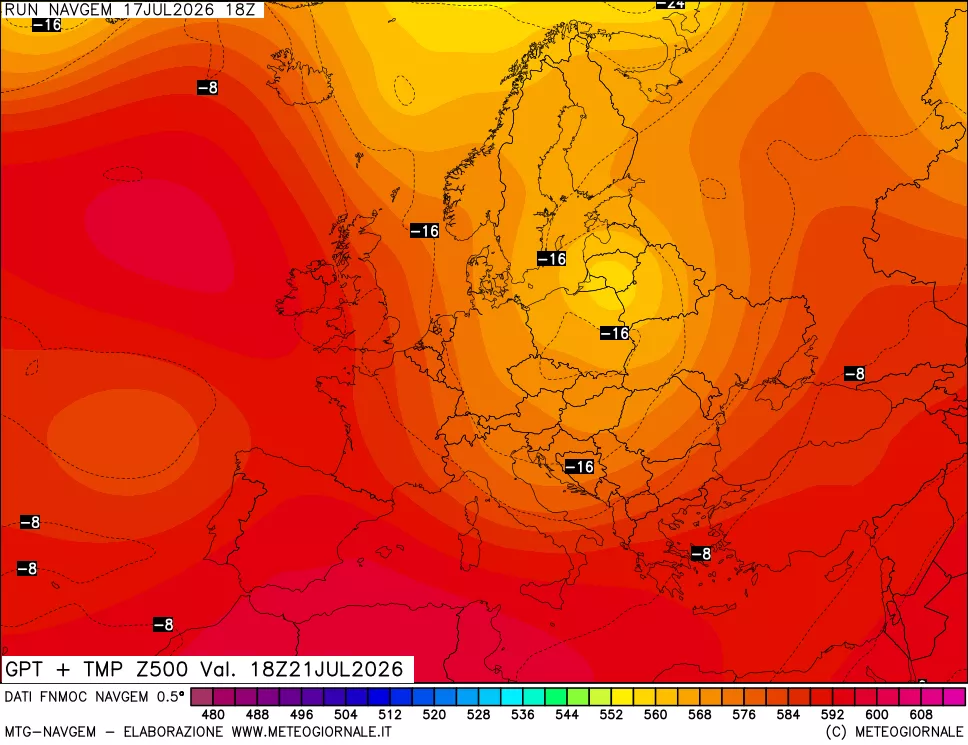 mappa Geopotenziali e Temperatura a 500 hPa