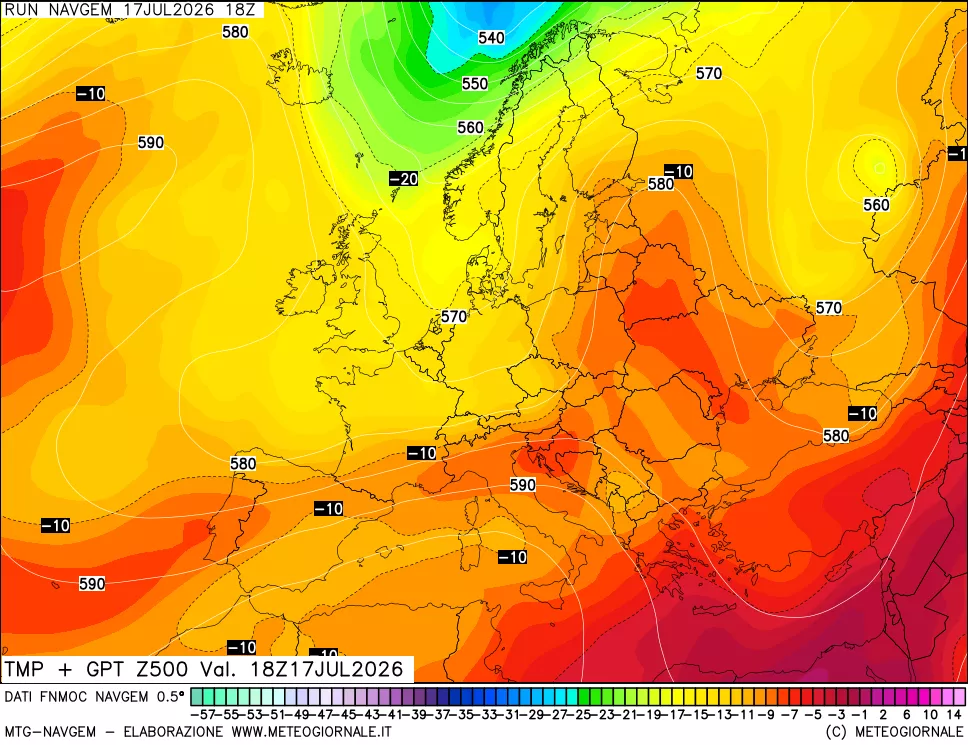 mappa Temperatura e Geopotenziali a 500 hPa