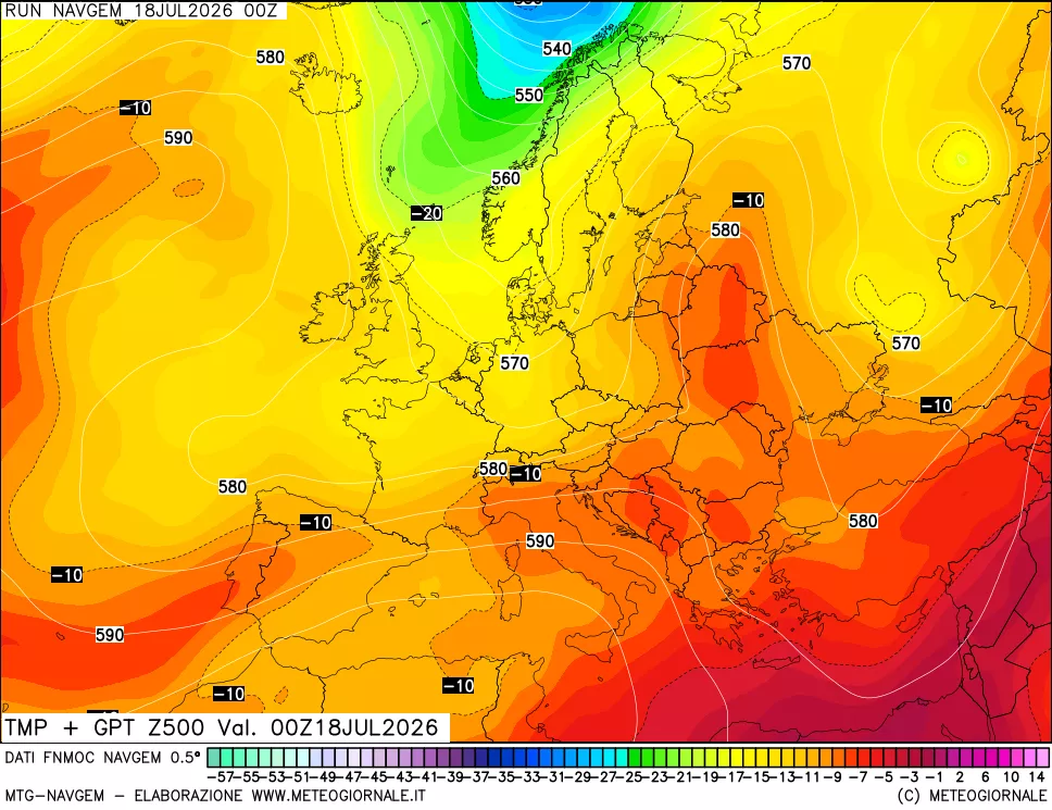 mappa Temperatura e Geopotenziali a 500 hPa