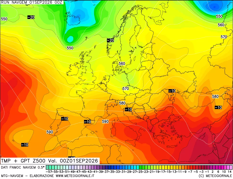 mappa Temperatura e Geopotenziali a 500 hPa