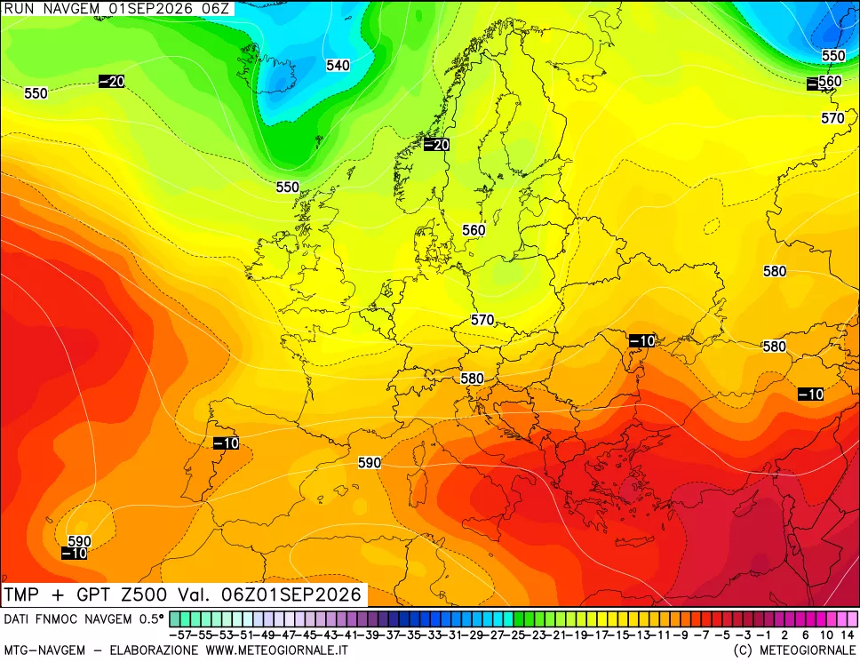 mappa Temperatura e Geopotenziali a 500 hPa