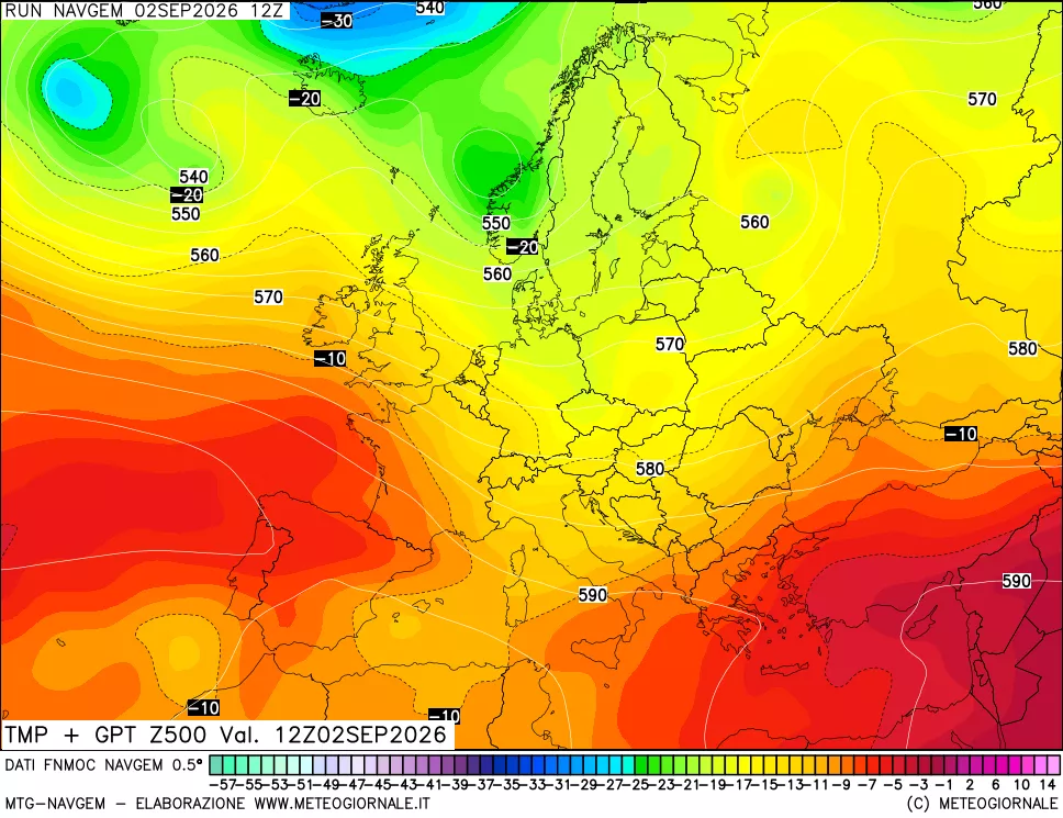 mappa Temperatura e Geopotenziali a 500 hPa