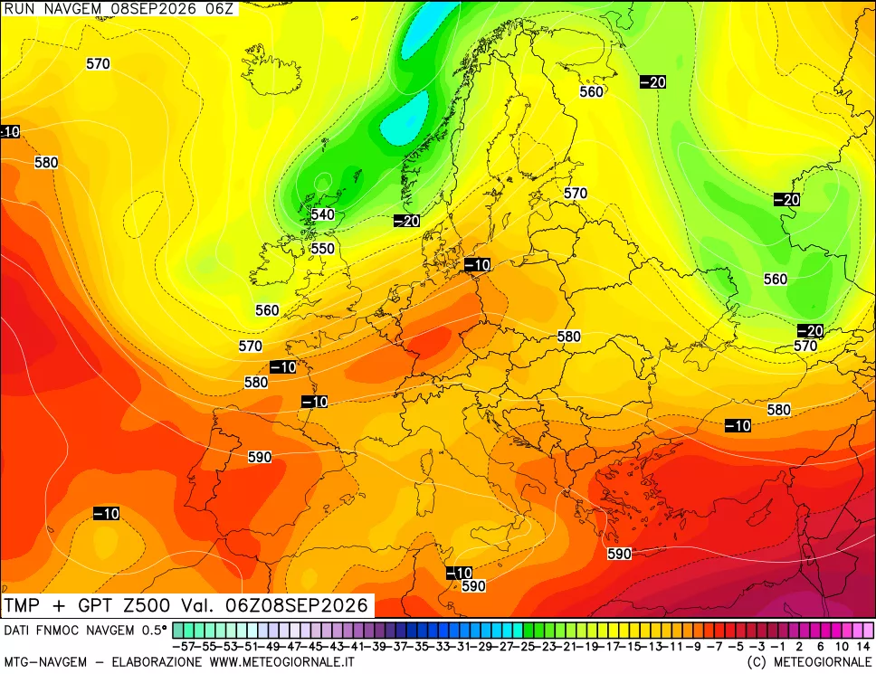 mappa Temperatura e Geopotenziali a 500 hPa