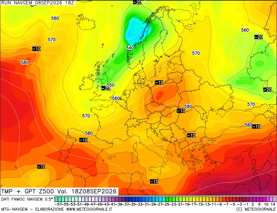 mappa Temperatura e Geopotenziali a 500 hPa