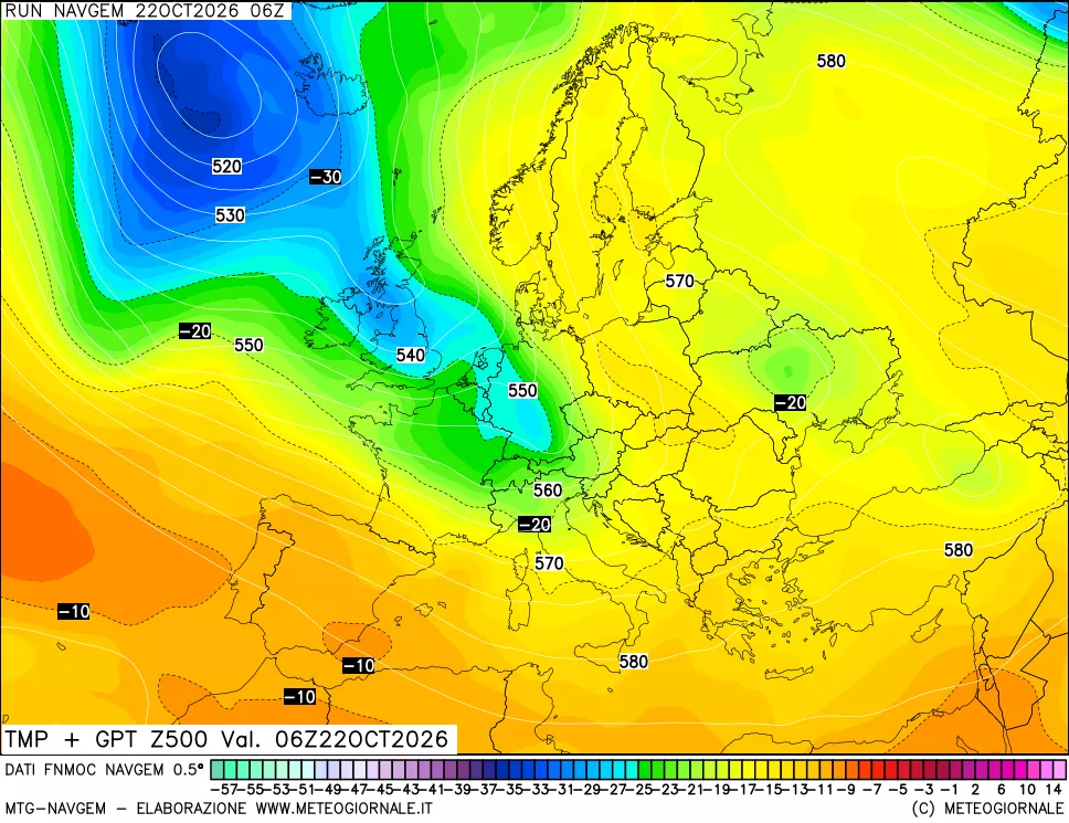 mappa Temperatura e Geopotenziali a 500 hPa