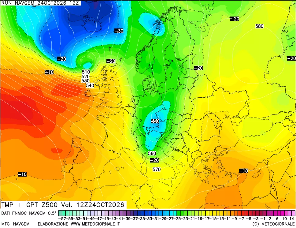 mappa Temperatura e Geopotenziali a 500 hPa