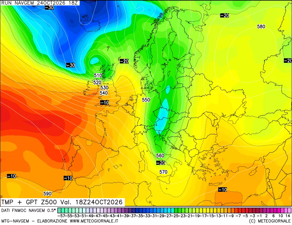 mappa Temperatura e Geopotenziali a 500 hPa