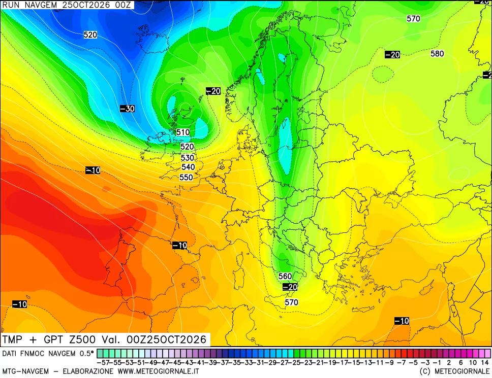 mappa Temperatura e Geopotenziali a 500 hPa