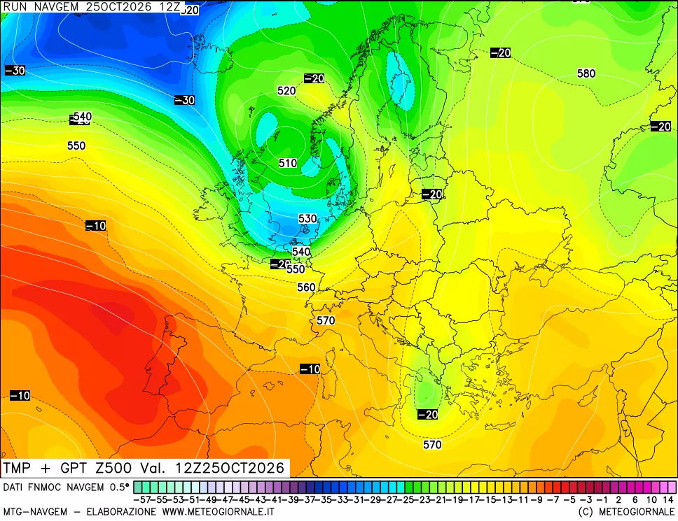 mappa Temperatura e Geopotenziali a 500 hPa