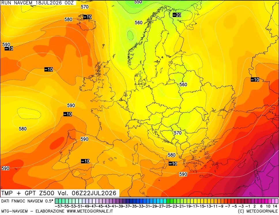 mappa Temperatura e Geopotenziali a 500 hPa