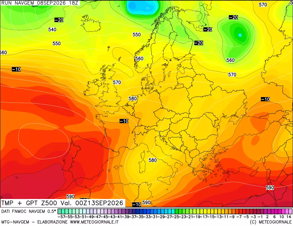 mappa Temperatura e Geopotenziali a 500 hPa
