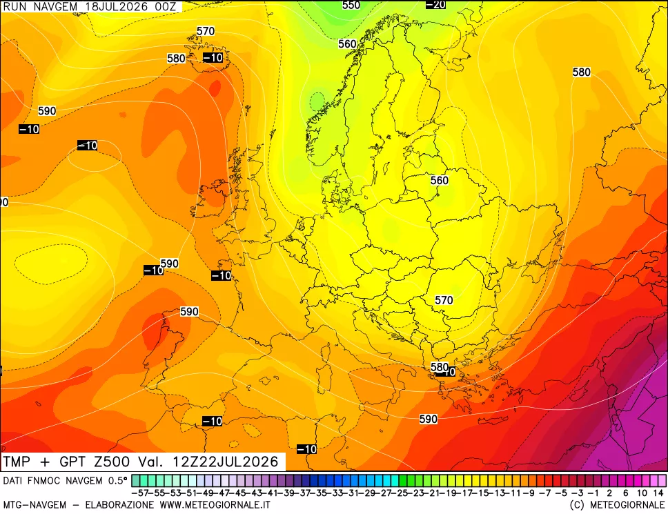 mappa Temperatura e Geopotenziali a 500 hPa