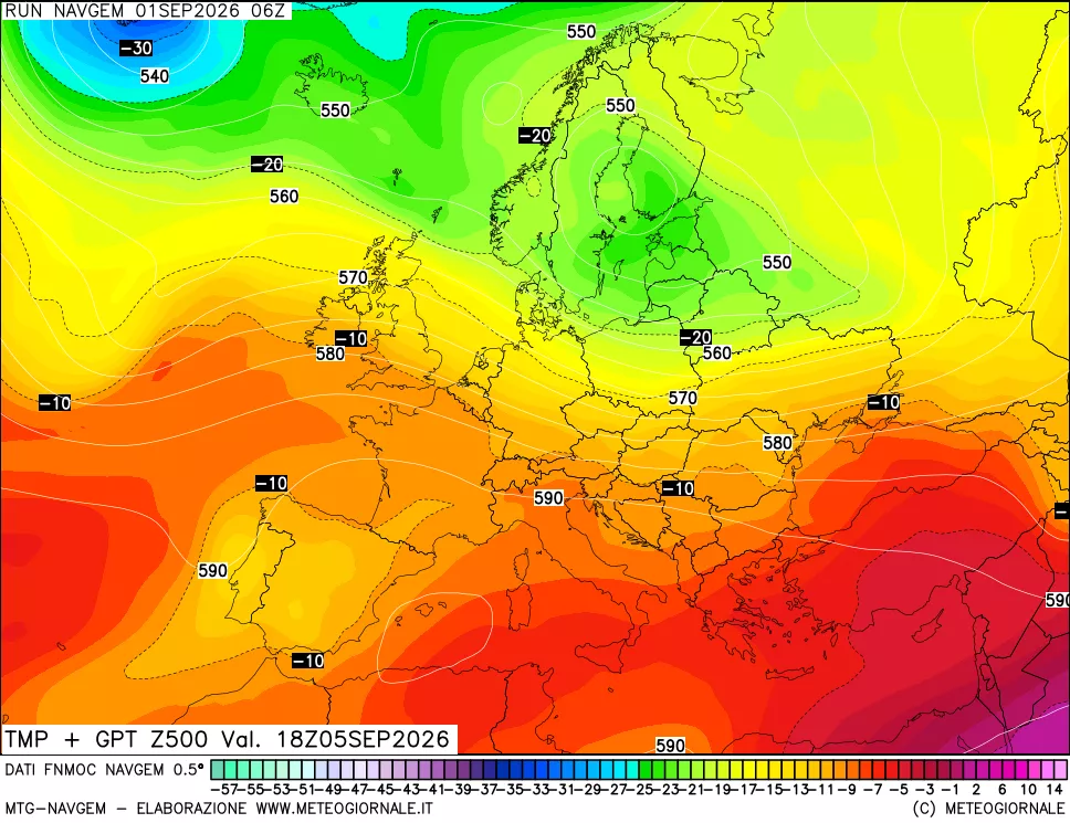 mappa Temperatura e Geopotenziali a 500 hPa