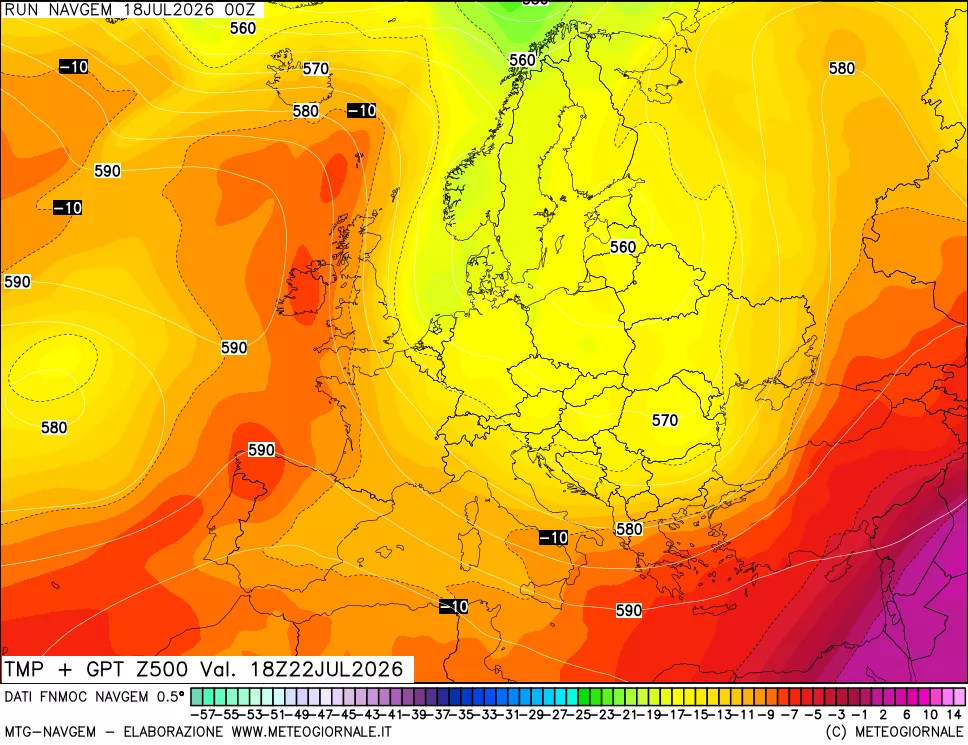 mappa Temperatura e Geopotenziali a 500 hPa