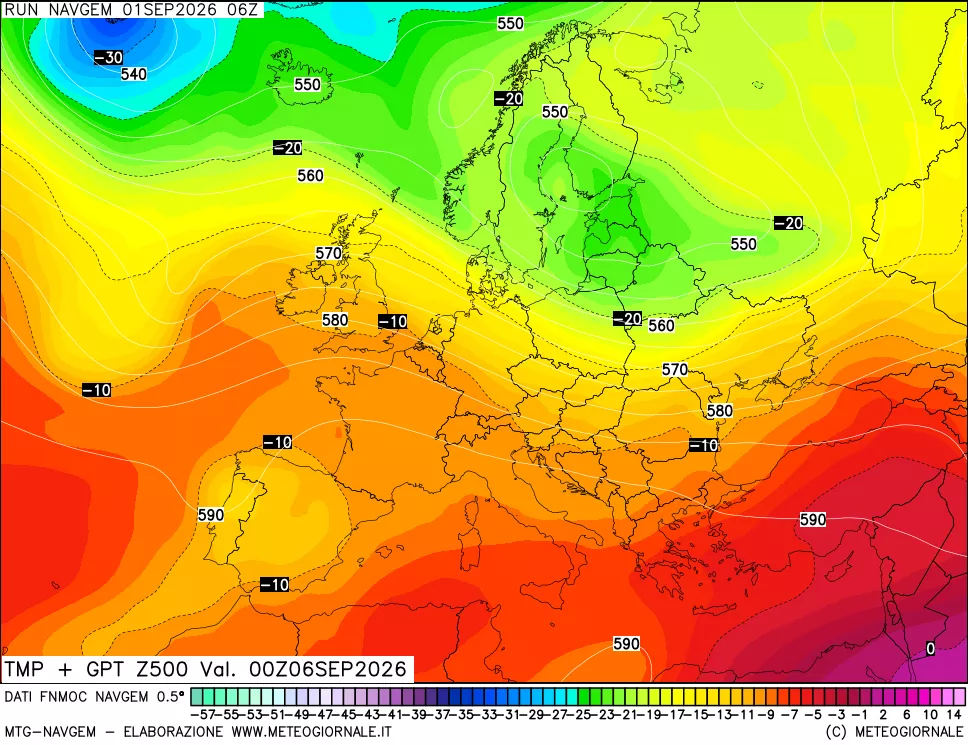 mappa Temperatura e Geopotenziali a 500 hPa