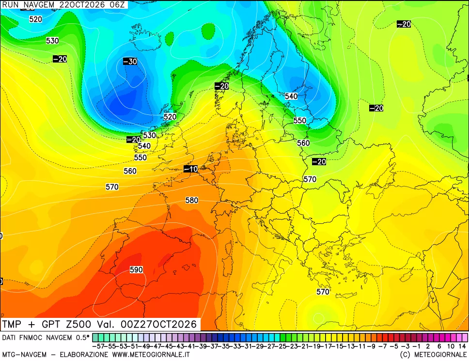 mappa Temperatura e Geopotenziali a 500 hPa