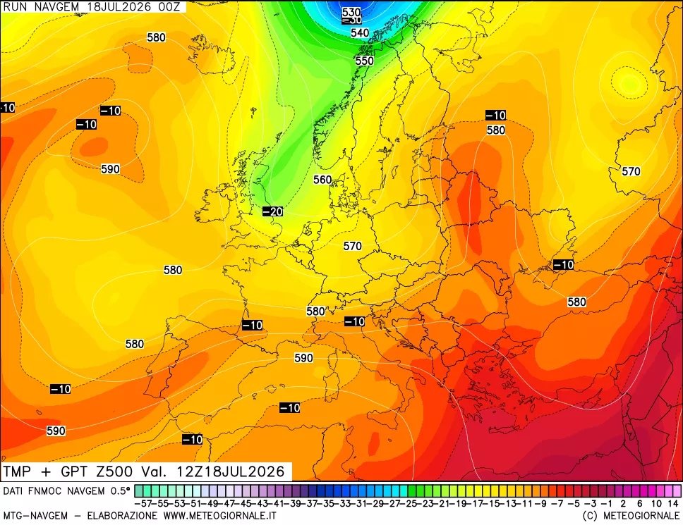 mappa Temperatura e Geopotenziali a 500 hPa