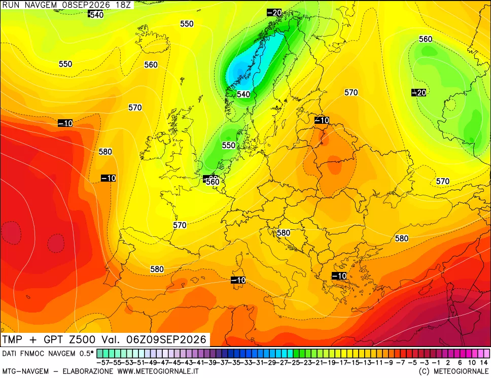 mappa Temperatura e Geopotenziali a 500 hPa