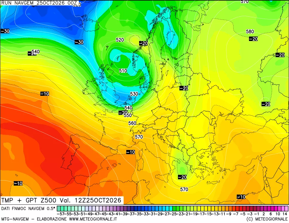 mappa Temperatura e Geopotenziali a 500 hPa