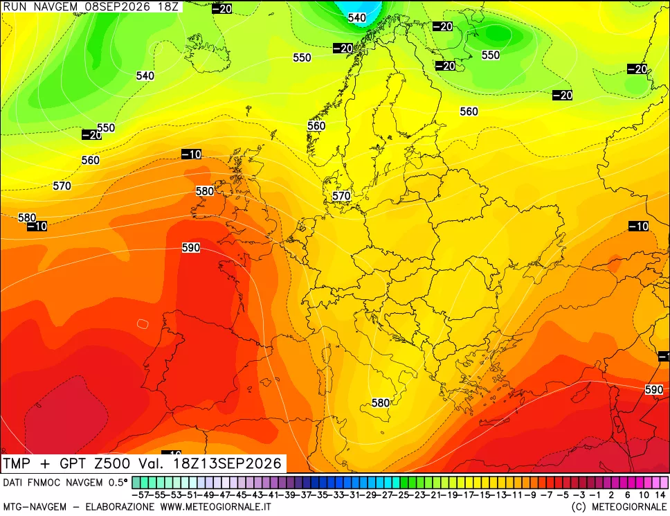 mappa Temperatura e Geopotenziali a 500 hPa