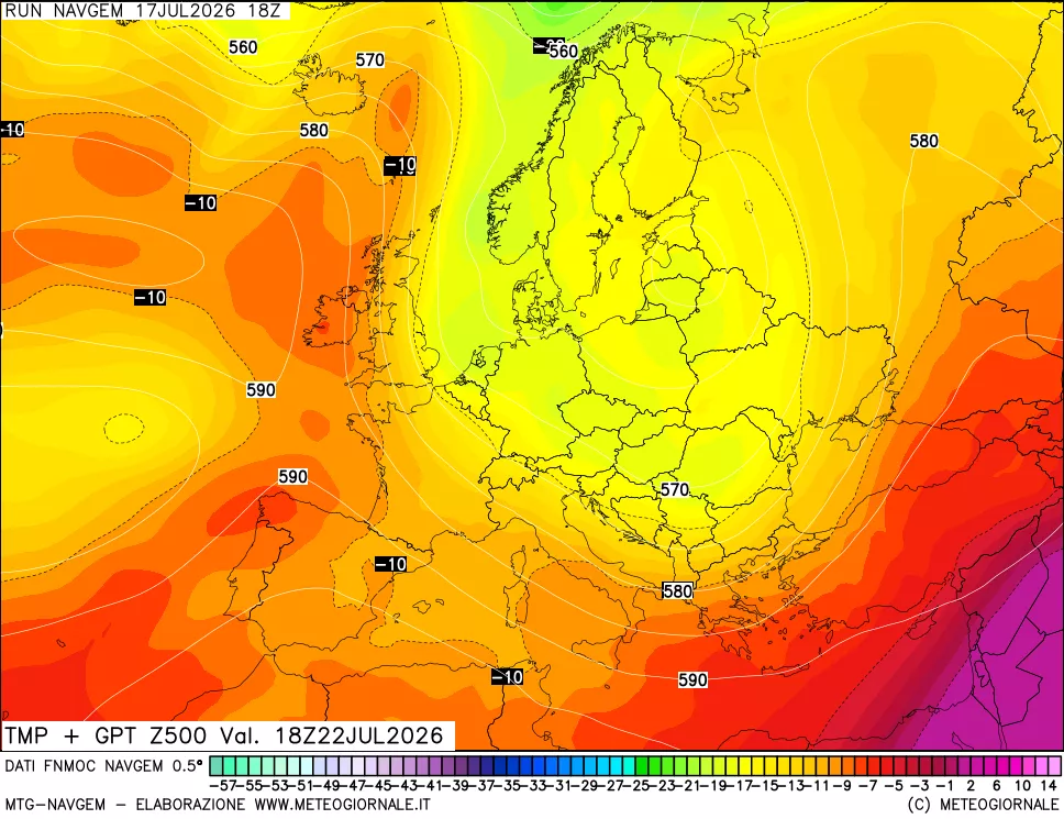 mappa Temperatura e Geopotenziali a 500 hPa