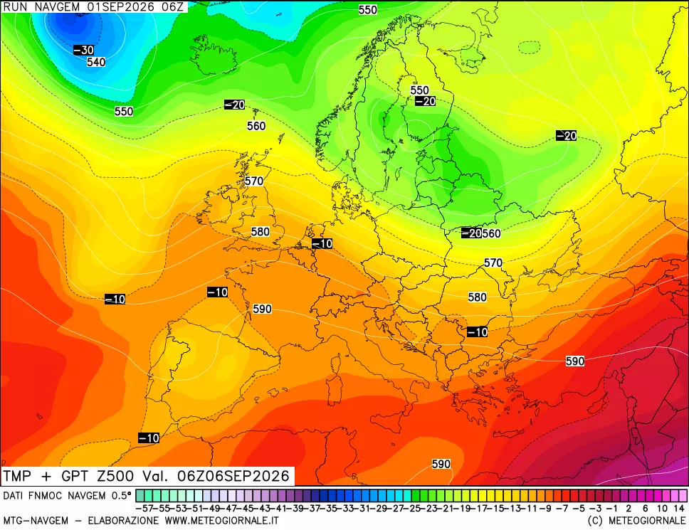 mappa Temperatura e Geopotenziali a 500 hPa