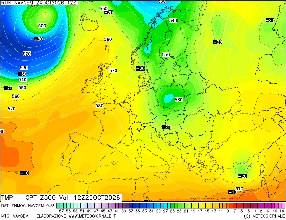 mappa Temperatura e Geopotenziali a 500 hPa