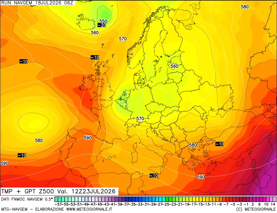 mappa Temperatura e Geopotenziali a 500 hPa