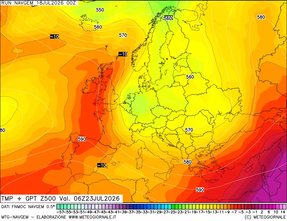 mappa Temperatura e Geopotenziali a 500 hPa