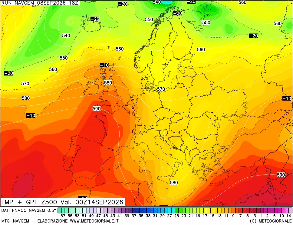 mappa Temperatura e Geopotenziali a 500 hPa