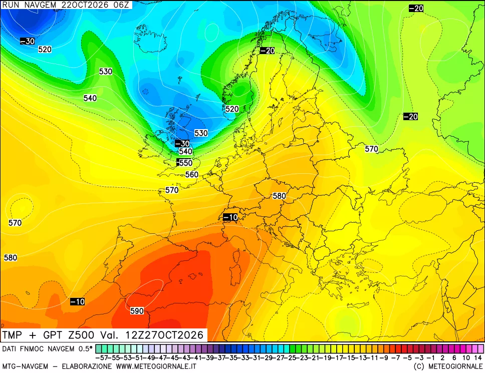 mappa Temperatura e Geopotenziali a 500 hPa
