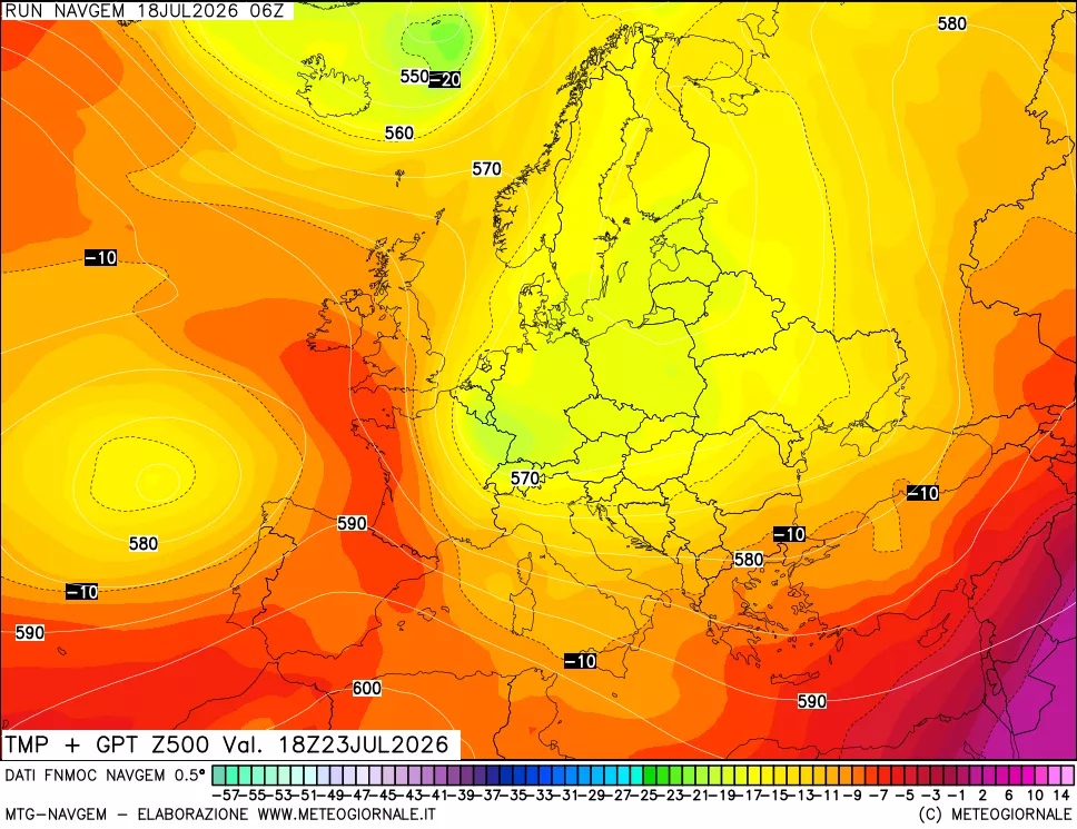 mappa Temperatura e Geopotenziali a 500 hPa