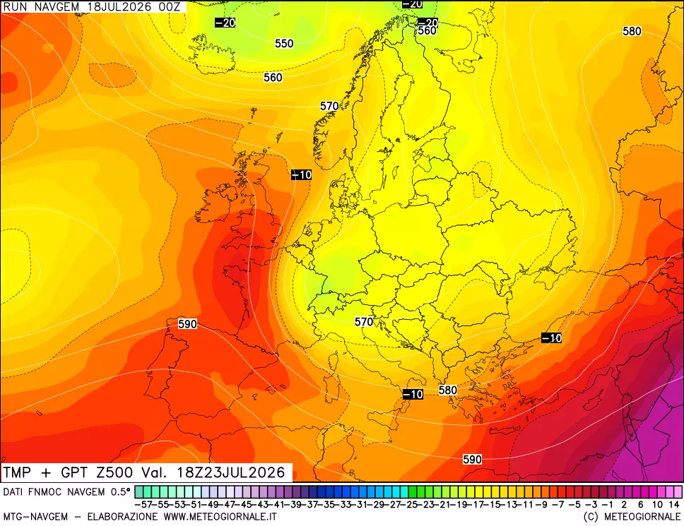 mappa Temperatura e Geopotenziali a 500 hPa