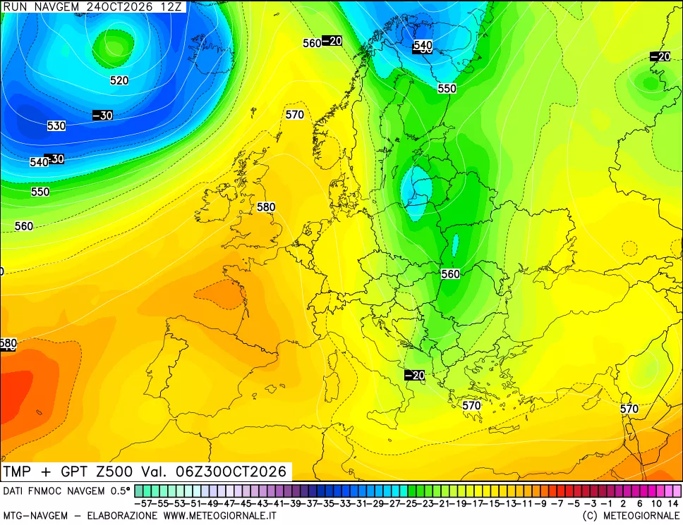 mappa Temperatura e Geopotenziali a 500 hPa